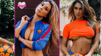 【组图】巴西小姐齐胸装助威巴萨 成最惹火足球宝贝