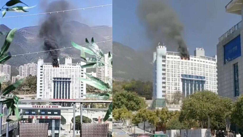 重庆贫困县豪华政府大楼失火 浓烟滚滚